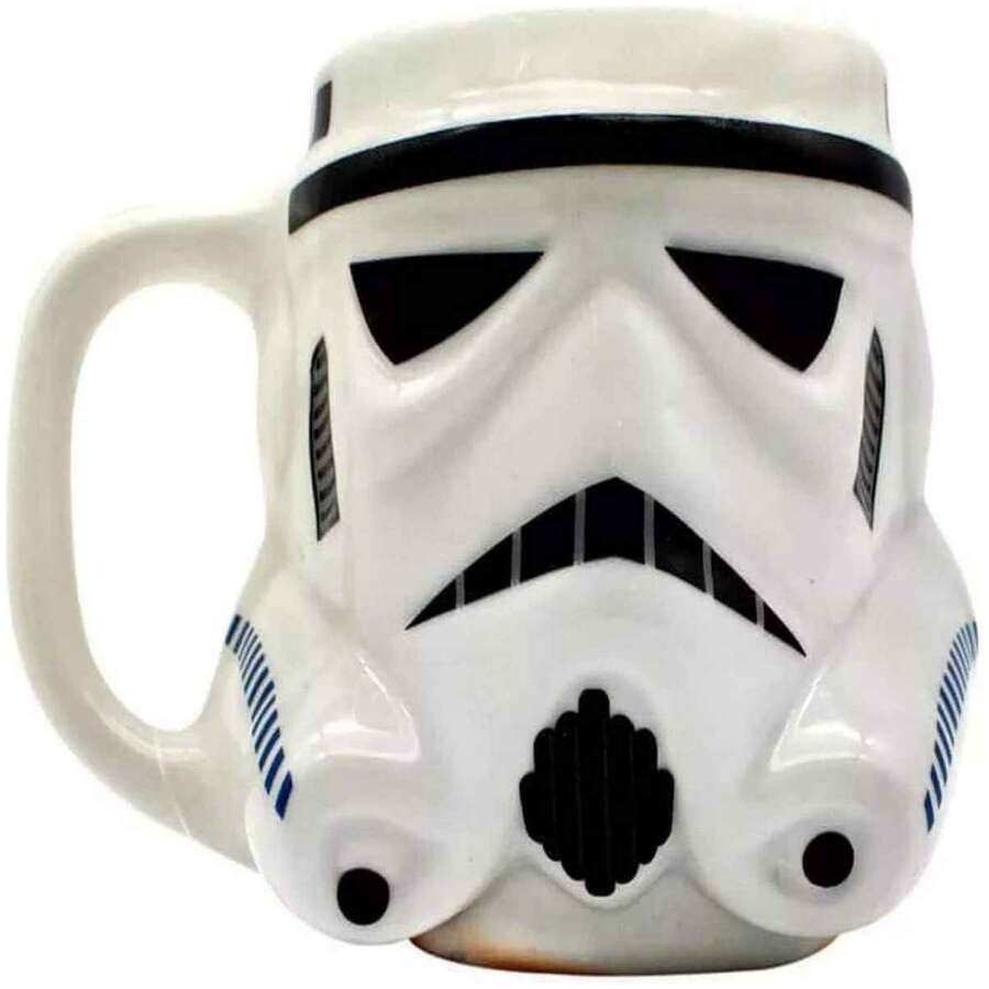 caneca em cerâmica formato 3d rosto do stormtrooper star wars