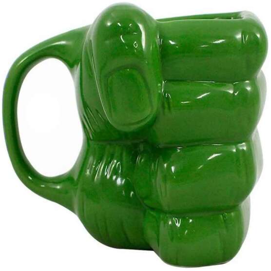Caneca em Porcelana Formato da Mão do Hulk Marvel