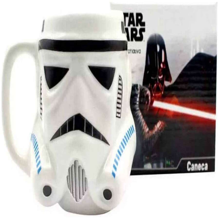 caneca em cerâmica formato 3d rosto do stormtrooper star wars