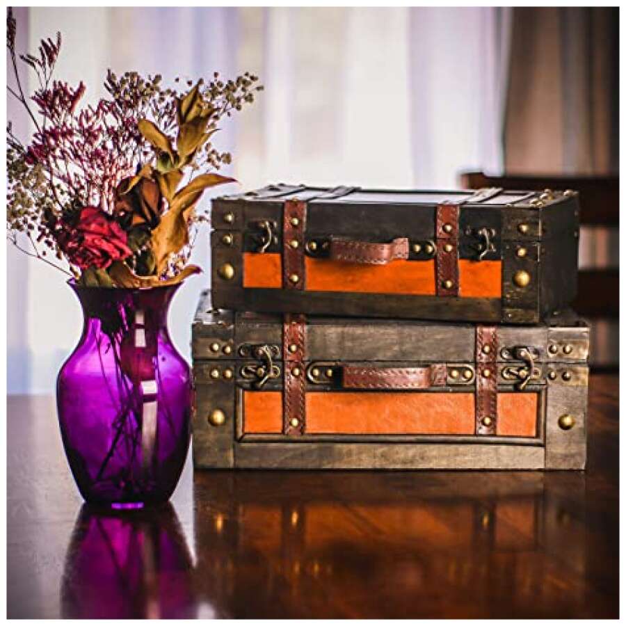 malas decorativas de madeira estilo retrô vintage - (conjunto com 2 malas)