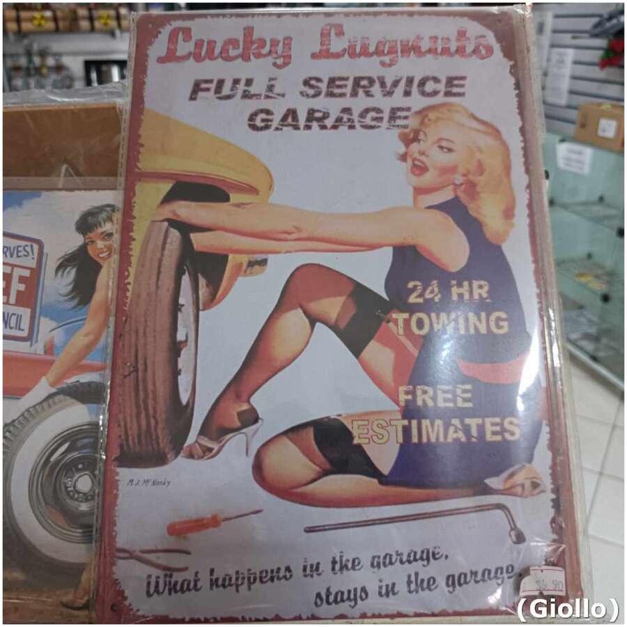 placa metálica decorativa modelo lucky lugnuts full service garage – 30x20cm