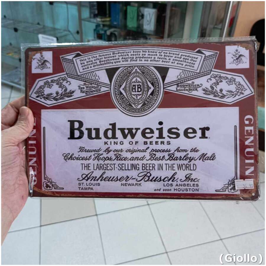 placa metálica decorativa modelo budweiser - 30x20cm