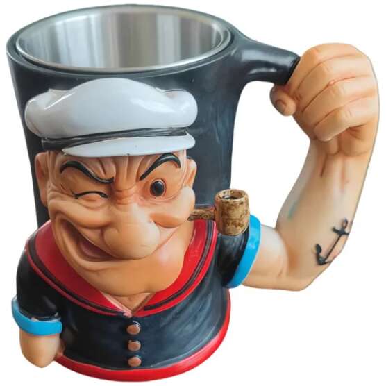 Caneca 3d do Marinheiro Popeye Ceramica Metal e Resina